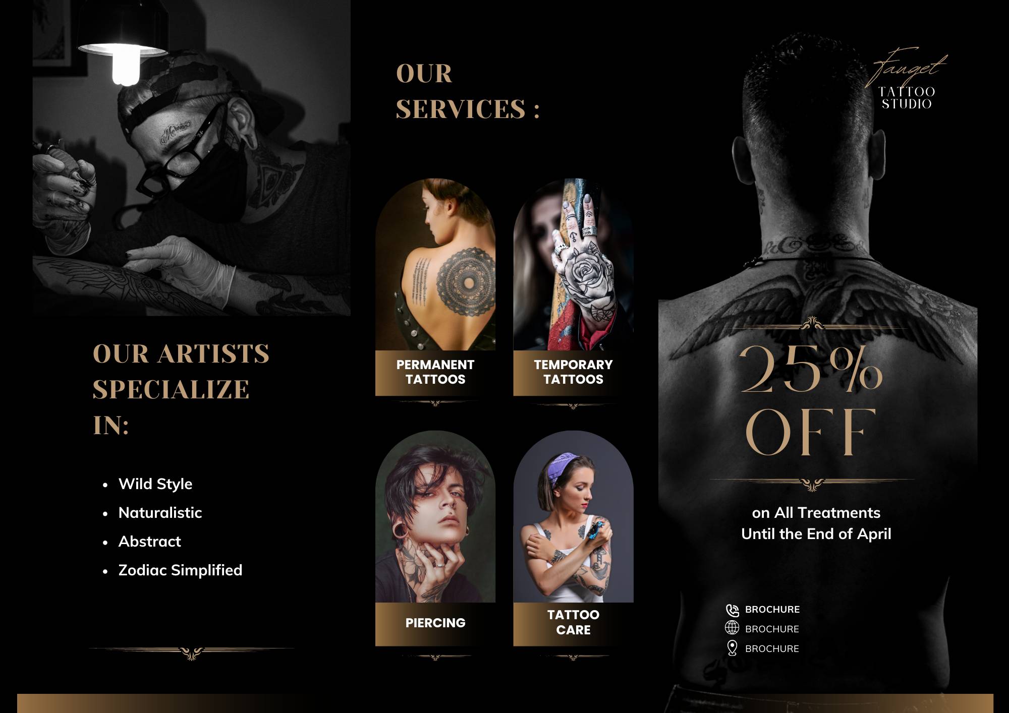 Black Elegant Tattoo Studio Trifold Brochure2