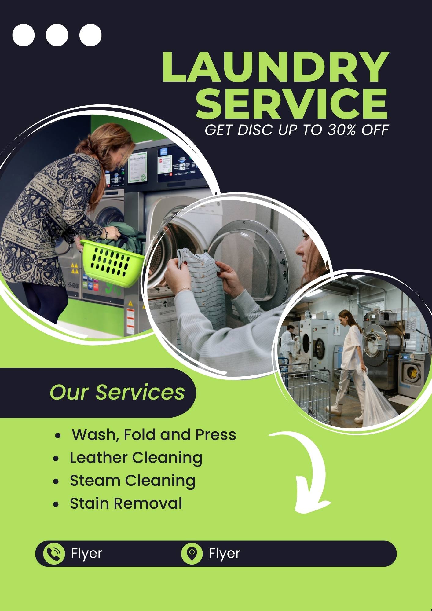 Black and Green Modern Laundry Service Flyer