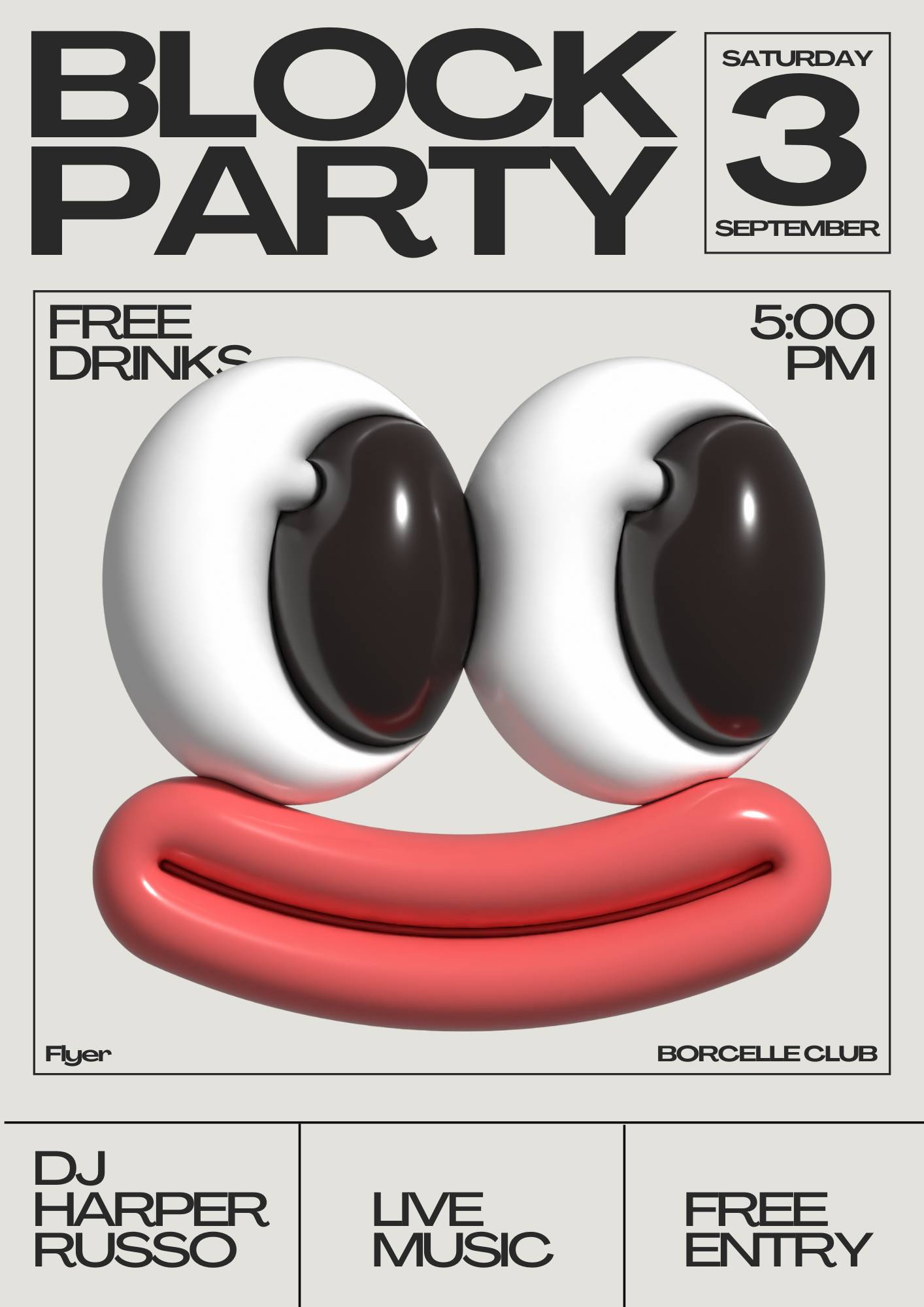 Black and White Modern Minimal Simple Illustration Block Party Flyer
