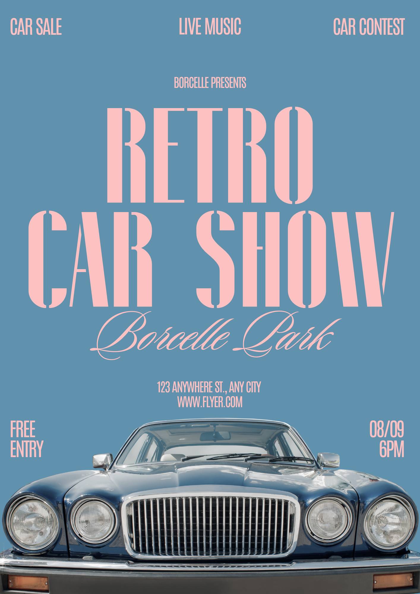 Blue Pink Vintage Typography Retro Car Show Flyer