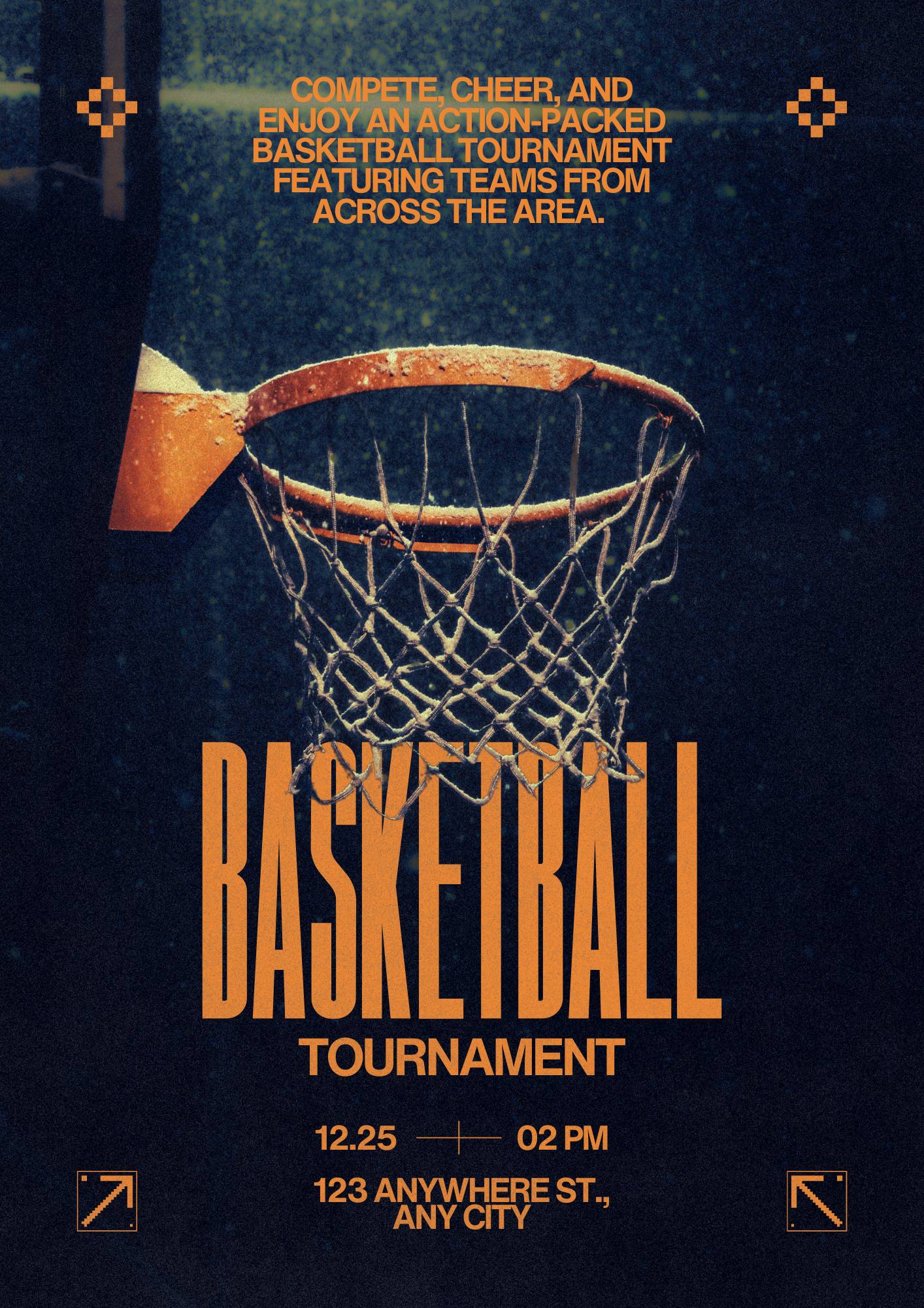 Orange and Black Bold Modern Basketball Tournament Flyer