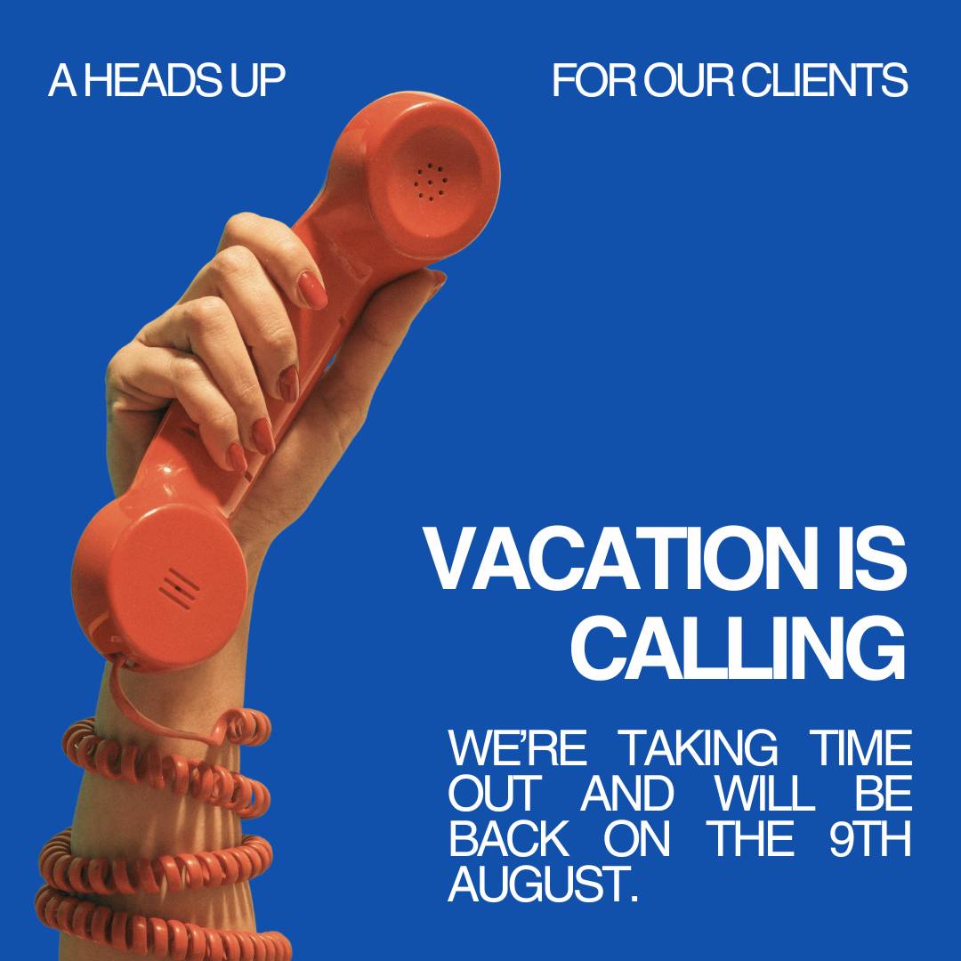 Retro Red Blue Phone Office Hours Vacation Announcement Instagram Post