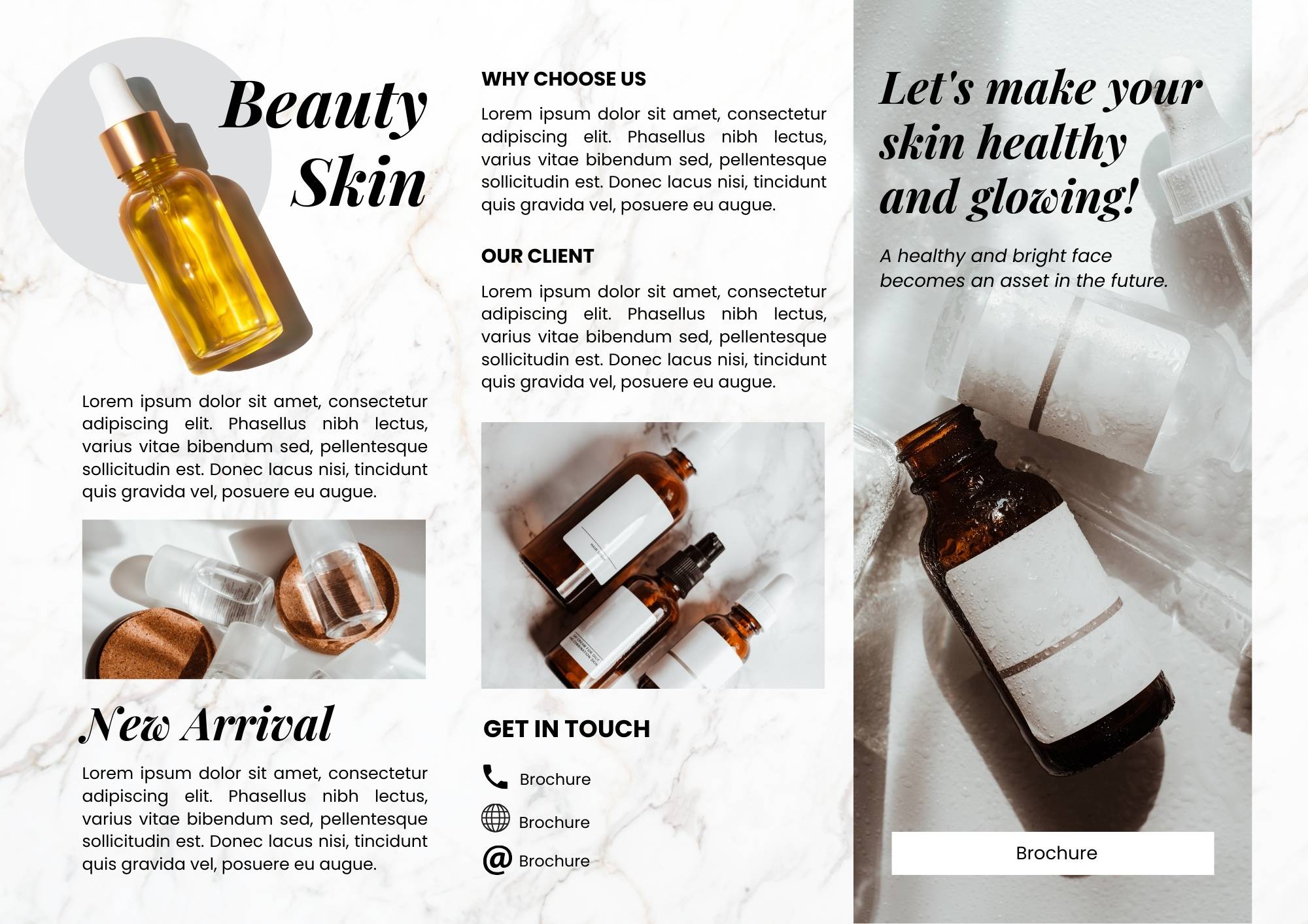 White and Brown Minimalist Marbel Skincare Brochure