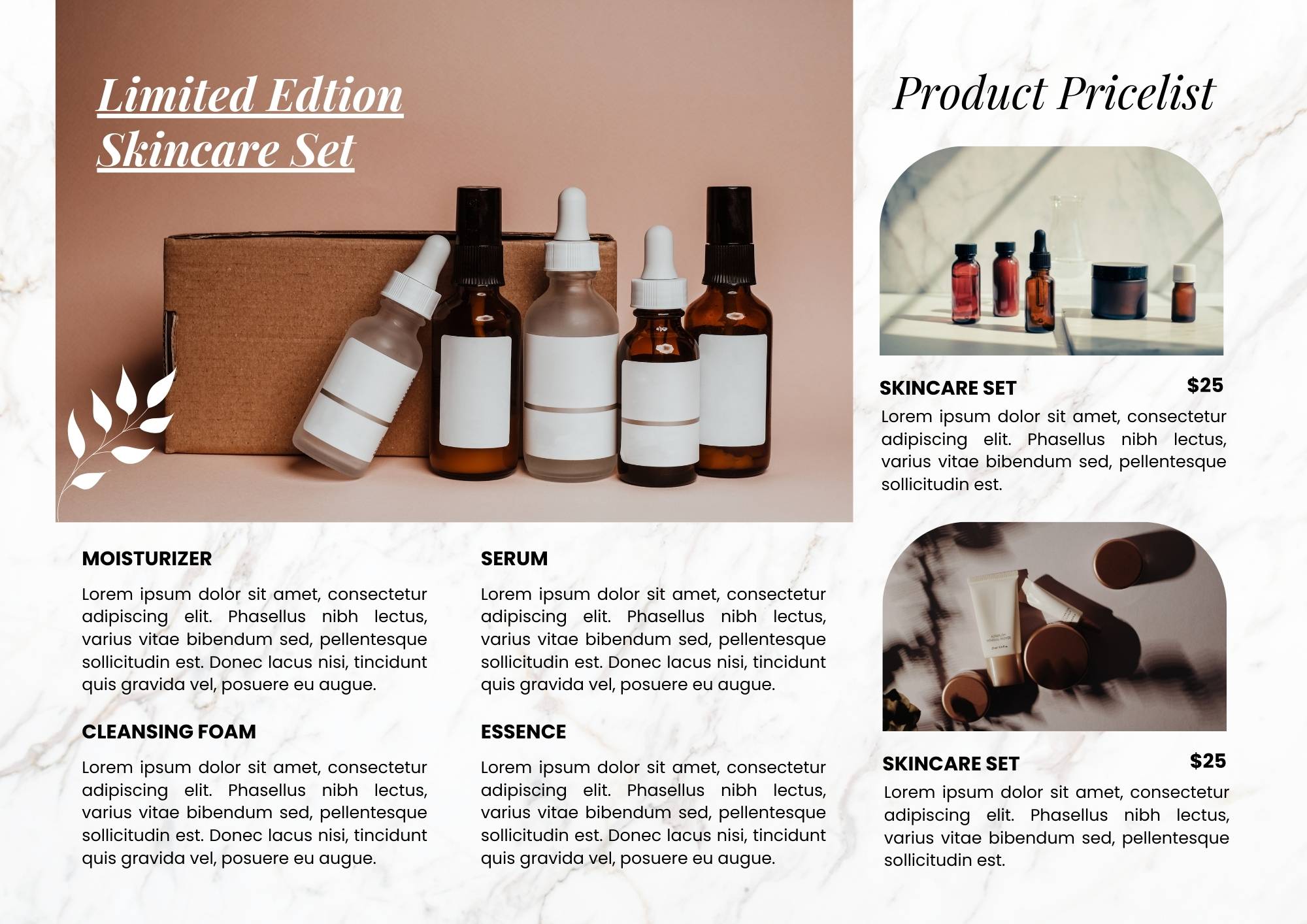 White and Brown Minimalist Marbel Skincare Brochure2