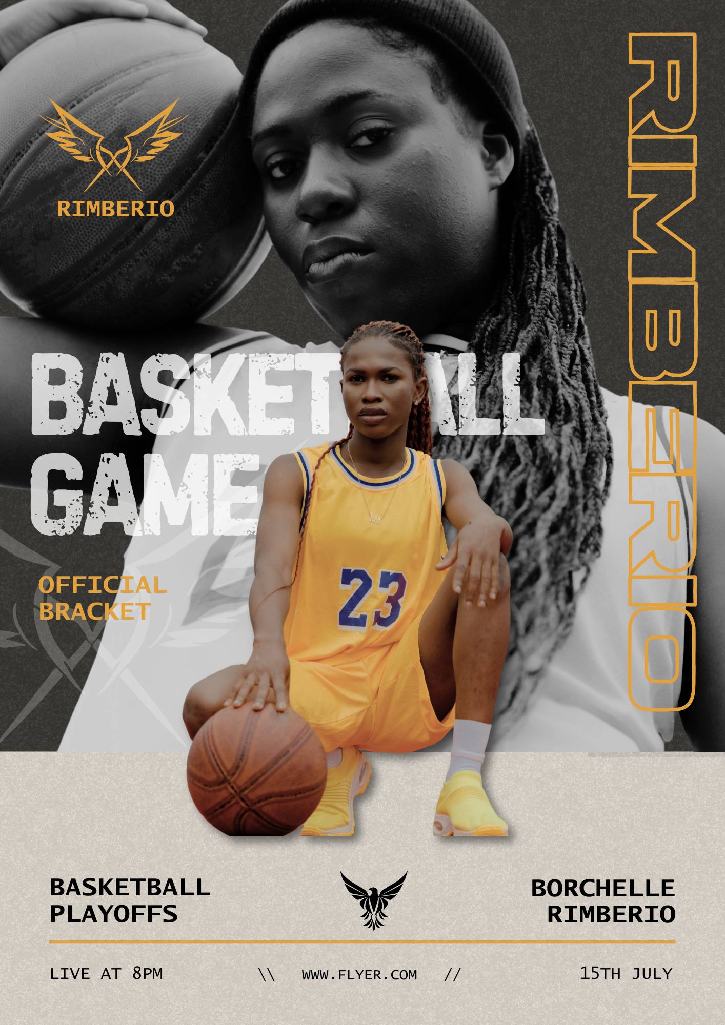 Yellow and Grey Grunge Trend Style Basketball Playoffs Game Flyer