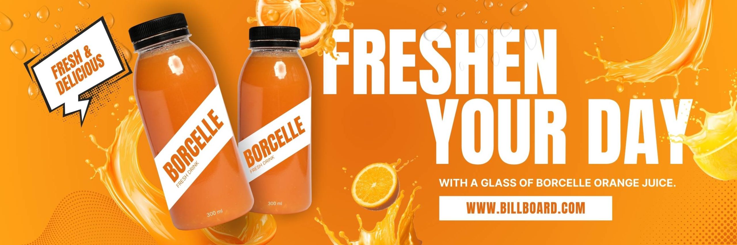 Yellow and White Orange Juice Fresh Drink Billboard