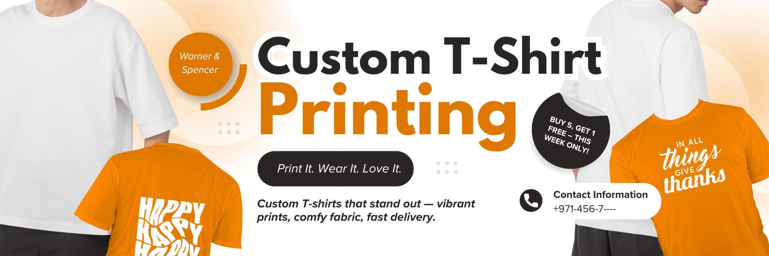 Orange and Black Modern Custom T-Shirt Printing Billboard